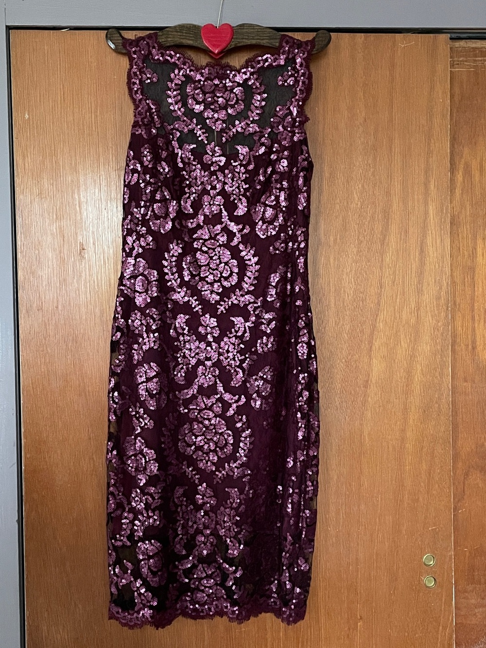 Tadashi Shoji Plum Lace Sequin Midi Dress